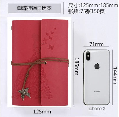 Genuine leather notebook with elastic closure and ribbon bookmark