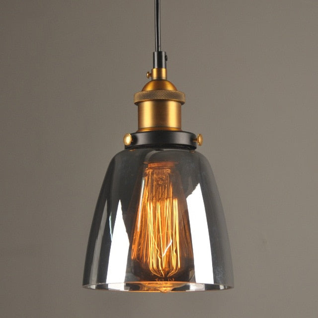 Vintage Industrial Pendant Light in Brushed Brass and Smoky Gray