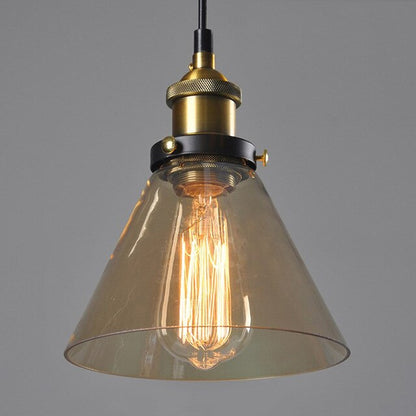 Vintage Industrial Pendant Light in Brushed Brass and Smoky Gray