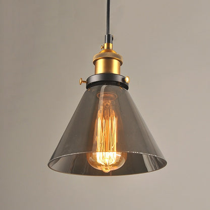 Vintage Industrial Pendant Light in Brushed Brass and Smoky Gray