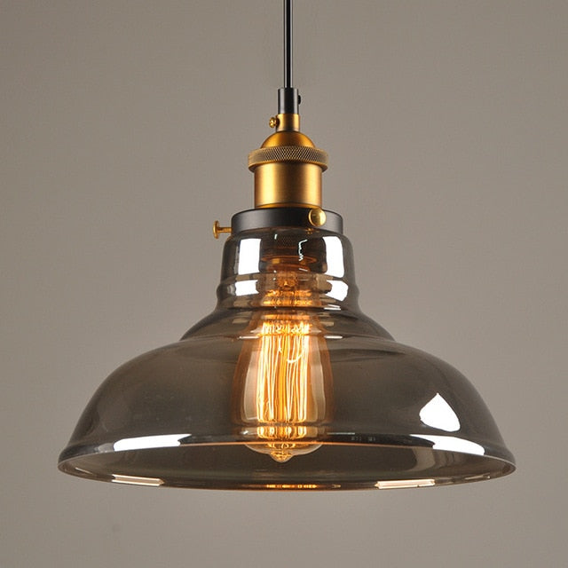 Vintage Industrial Pendant Light in Brushed Brass and Smoky Gray