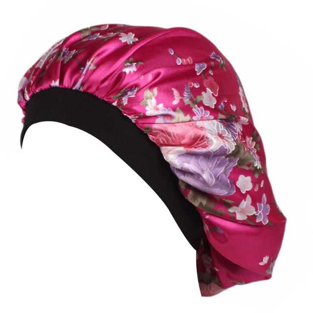 Eco-Friendly Floral Satin Nightcap - Stylish Wide-Brimmed Design