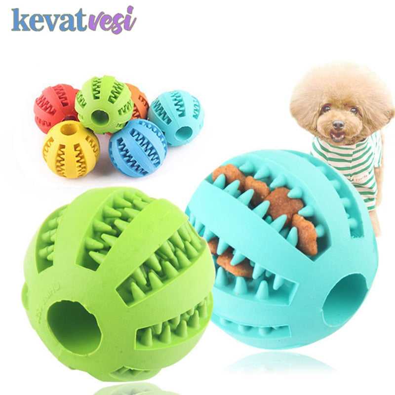 Natural rubber chew ball for dogs and cats, available in various sizes and colors.