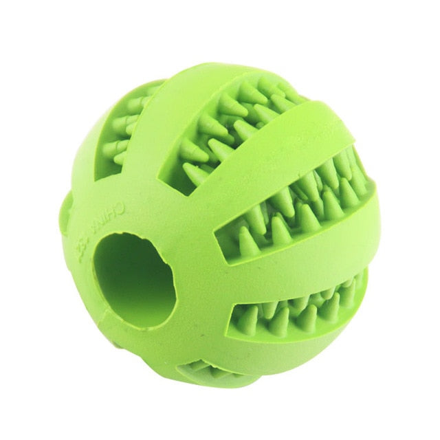 Natural rubber chew ball for dogs and cats, available in various sizes and colors.