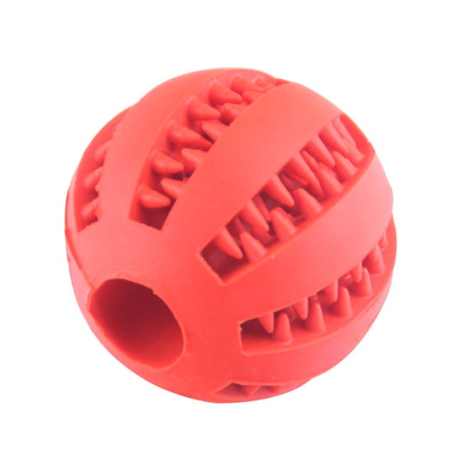 Natural rubber chew ball for dogs and cats, available in various sizes and colors.