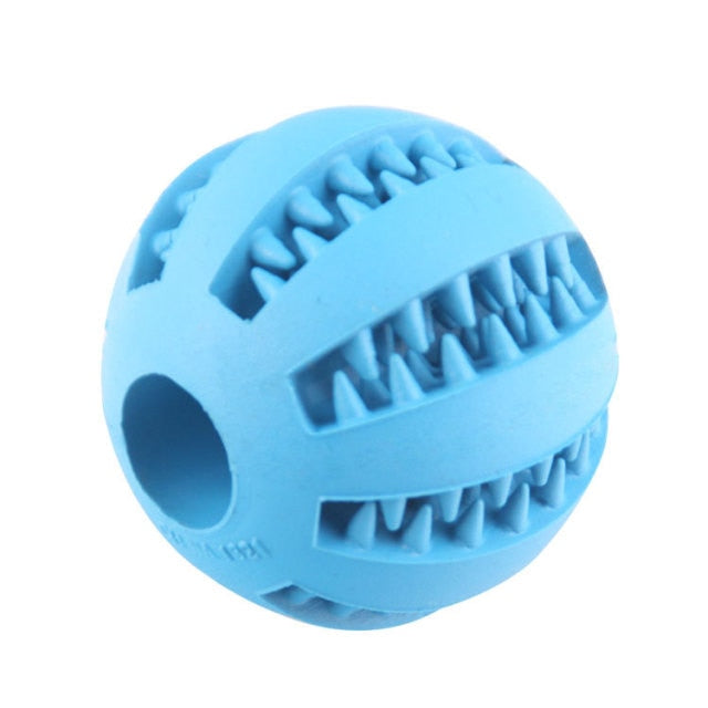 Natural rubber chew ball for dogs and cats, available in various sizes and colors.