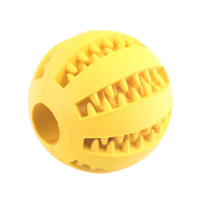 Natural rubber chew ball for dogs and cats, available in various sizes and colors.