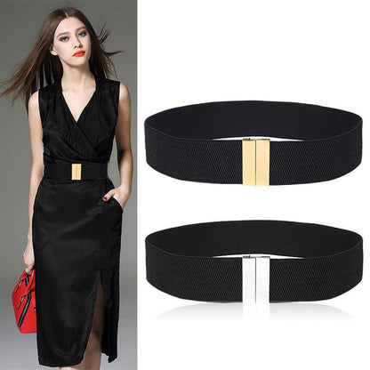 Wide black belts for dresses, chic fashion accessories, versatile and elegant.