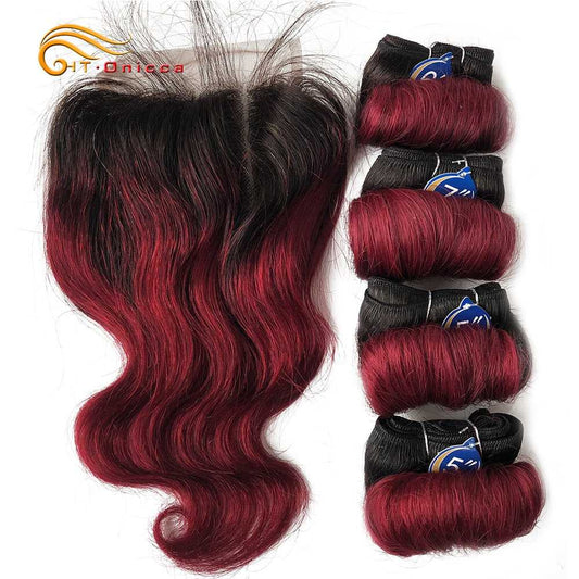 Indian Loose Wave 4 Bundles with Closure - 100% Remy Human Hair