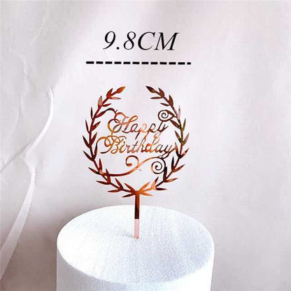 Elegant Golden Flowers Happy Birthday Cake Topper