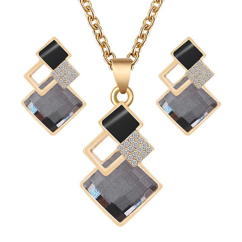 Elegant Crystal Pendant Necklace and Earrings Set - FTF Market Luxury Jewelry