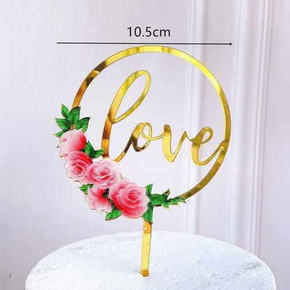 Elegant Golden Flowers Happy Birthday Cake Topper