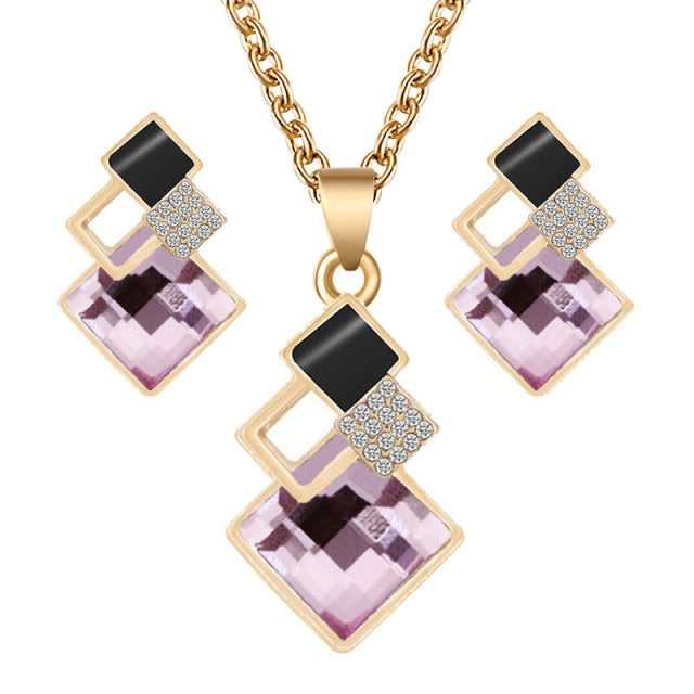 Elegant Crystal Pendant Necklace and Earrings Set - FTF Market Luxury Jewelry