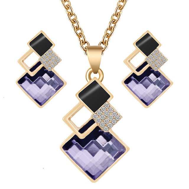 Elegant Crystal Pendant Necklace and Earrings Set - FTF Market Luxury Jewelry