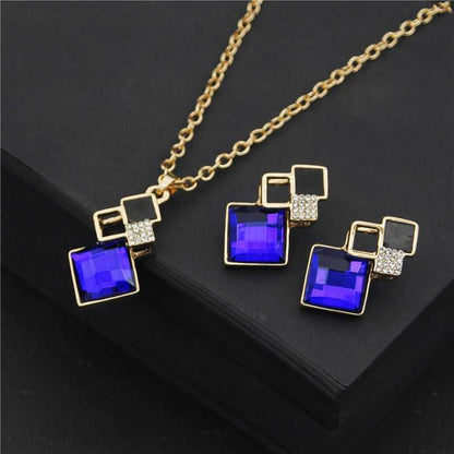 Elegant Crystal Pendant Necklace and Earrings Set - FTF Market Luxury Jewelry