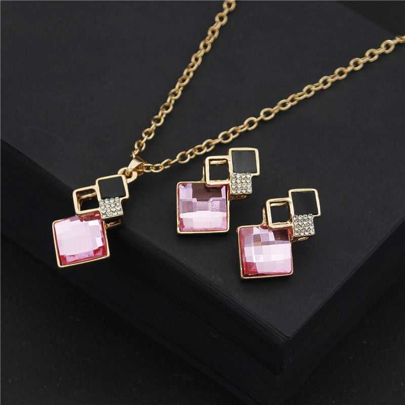 Elegant Crystal Pendant Necklace and Earrings Set - FTF Market Luxury Jewelry