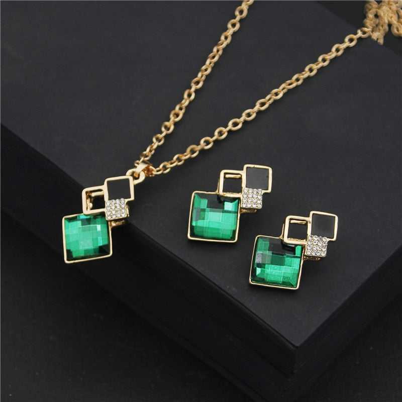 Elegant Crystal Pendant Necklace and Earrings Set - FTF Market Luxury Jewelry