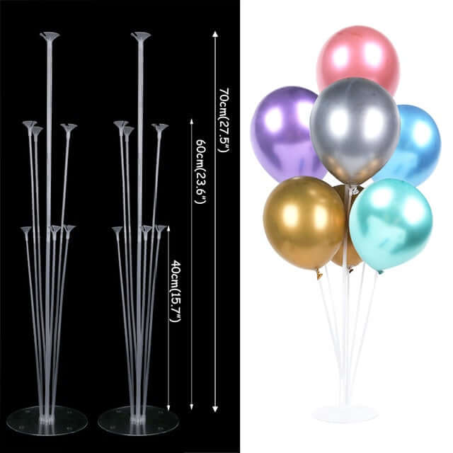 Reusable, strong and stylish metal balloon stands, available in packs of 1, 3 or 5 units.