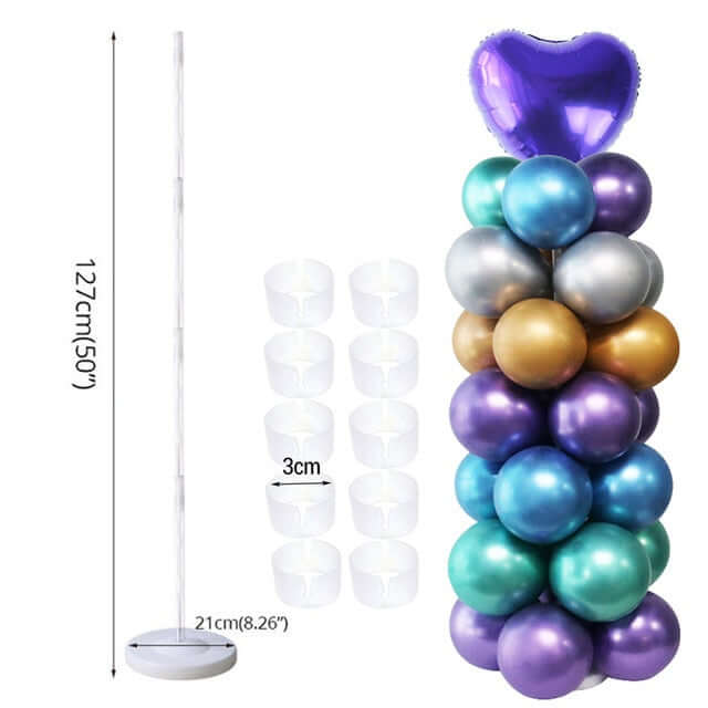 Reusable, strong and stylish metal balloon stands, available in packs of 1, 3 or 5 units.