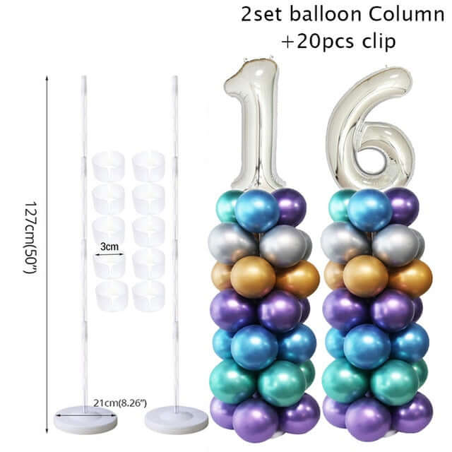 Reusable, strong and stylish metal balloon stands, available in packs of 1, 3 or 5 units.