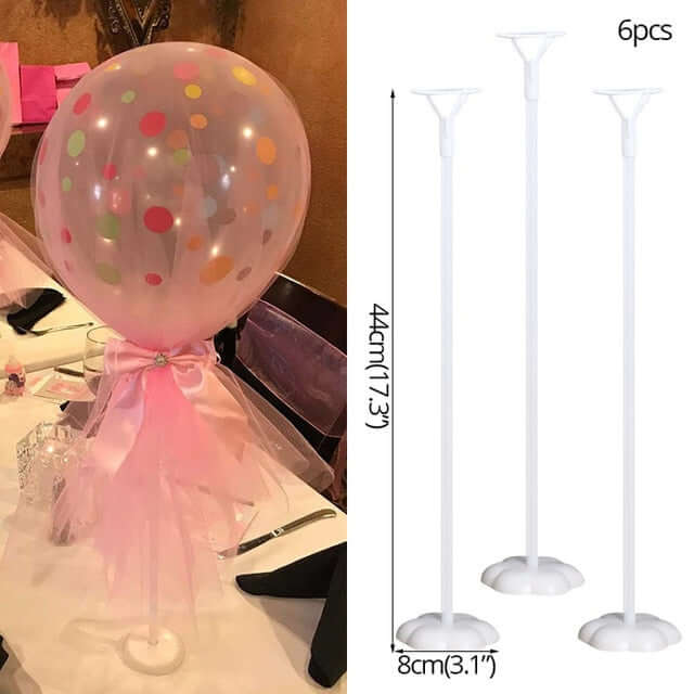 Reusable, strong and stylish metal balloon stands, available in packs of 1, 3 or 5 units.