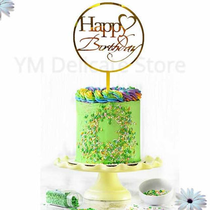 Elegant Golden Flowers Happy Birthday Cake Topper