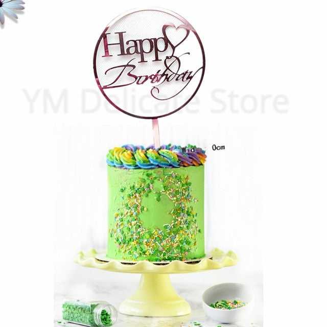 Elegant Golden Flowers Happy Birthday Cake Topper