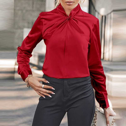 Stylish woman wearing FTF Market's oversized blouse in Wine Red, showcasing its versatile and comfortable design