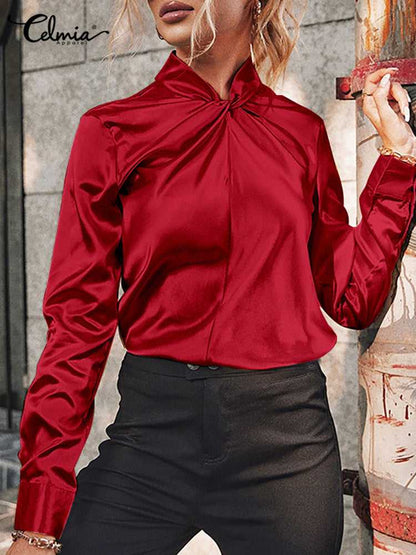 Stylish woman wearing FTF Market's oversized blouse in Wine Red, showcasing its versatile and comfortable design