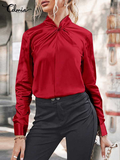 Stylish woman wearing FTF Market's oversized blouse in Wine Red, showcasing its versatile and comfortable design